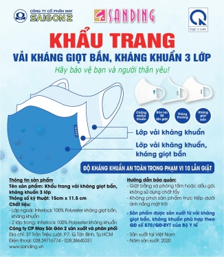 KHẨU TRANG VẢI KHÁNG GIỌT BẮN - KHÁNG KHUẨN 3 LỚP
