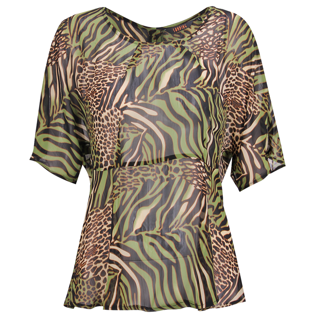 Áo kiểu tay liền chính eo in họa tiết