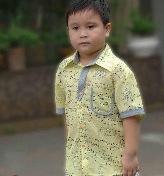 Áo sơ mi tay ngắn phối chân cổ giả trụ